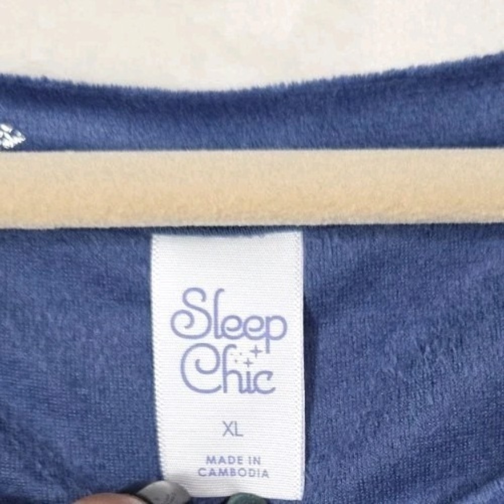 Sleep Chic XL Blue Velour Pajama Set Snowflake Print Long Sleeve Soft Lounge - Picture 5 of 15